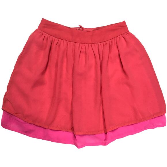 H&M Mini Skirt Neon Pink Red Layered Casual Women's 4 Lightweight - Picture 1 of 9